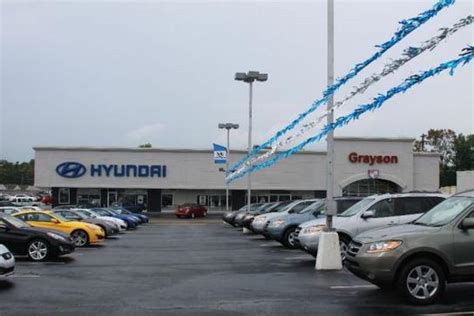 Grayson hyundai - Grayson Hyundai offers many automotive products and services to our Maryville, Oak Ridge, and Knoxville, Tennessee area customers. We forward to helping you with your automotive needs. Categories. Hyundai Dealer, Auto Repair, Auto Maintenance. Contact (865) 693-4550. Closed. Business Hours.